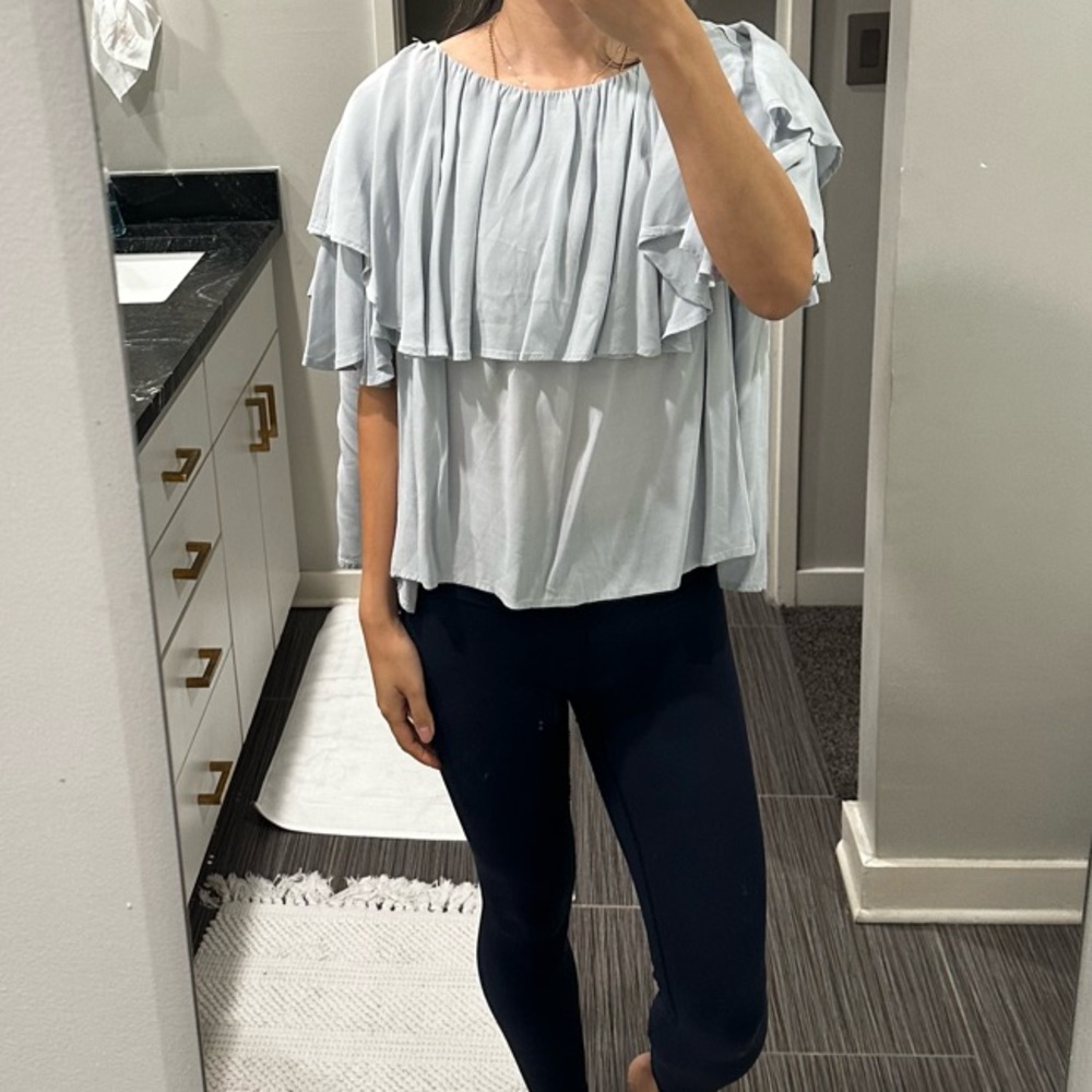 Light Blue Ruffle Women's Top - Picture 2 of 16